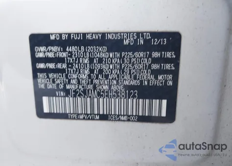 2014 Subaru Forester z USA, uszkodzony, nr VIN JF2SJAMC5EH538123